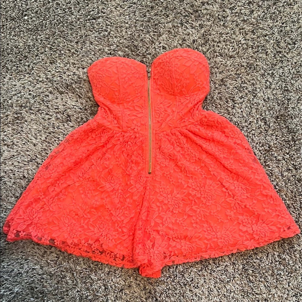 Strapless Coral Lace Romper
